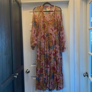 Farm Rio chiffon tiered oversized maxi dress with slip size M